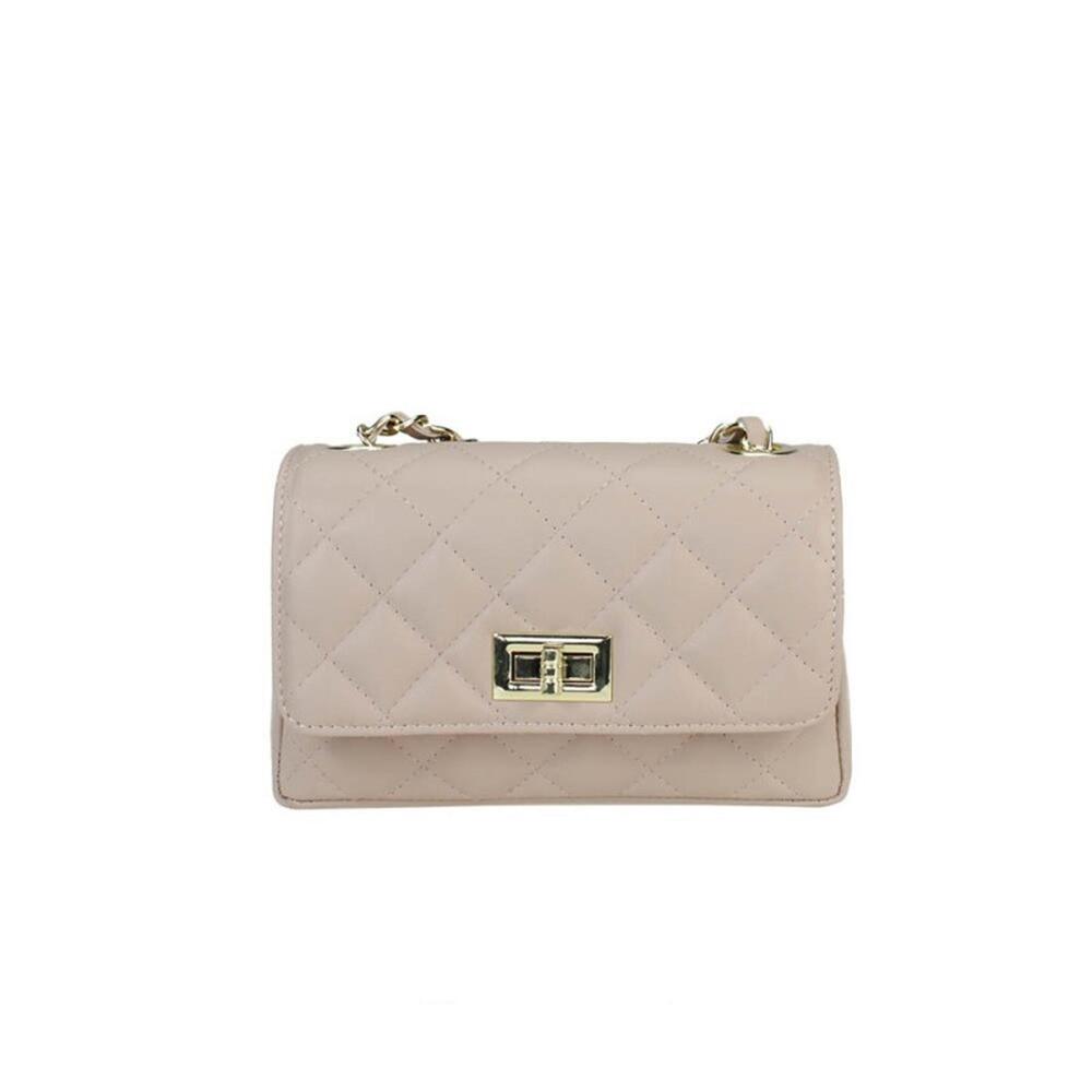 Elegant Quilted Blush Crossbody Bag with Gold Chain Handcrafted Italian Leather